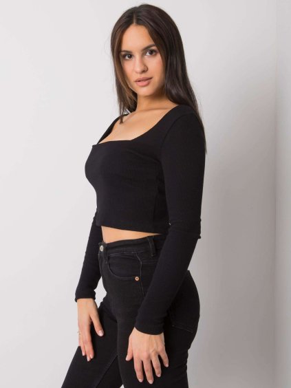 ČERNÝ DÁMSKÝ CROP TOP S DLOUHÝMI RUKÁVY