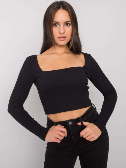 ČERNÝ DÁMSKÝ CROP TOP S DLOUHÝMI RUKÁVY