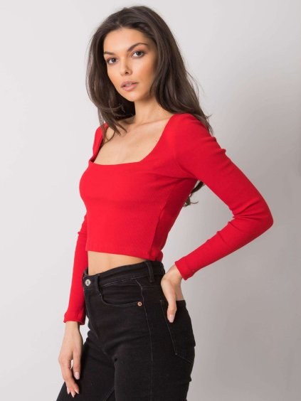 ČERVENÝ DÁMSKÝ CROP TOP S DLOUHÝMI RUKÁVY