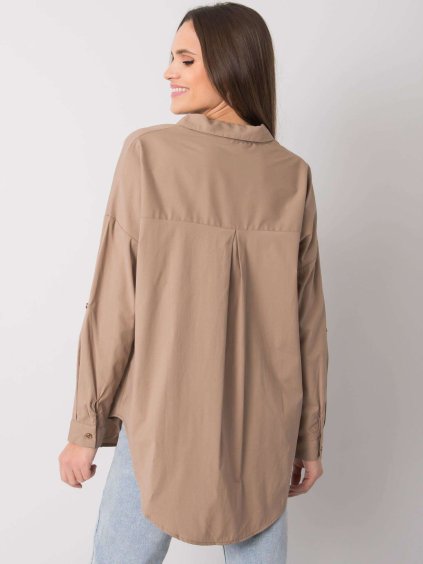 BÉŽOVÁ DÁMSKÁ OVERSIZE KOŠILE S DLOUHÝMI RUKÁVY