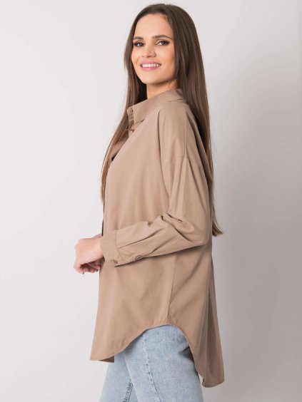 BÉŽOVÁ DÁMSKÁ OVERSIZE KOŠILE S DLOUHÝMI RUKÁVY