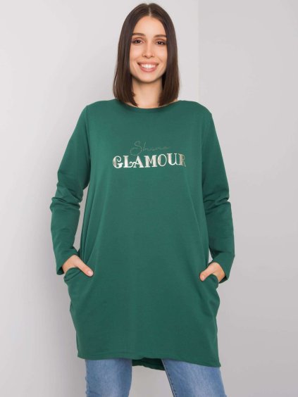 ZELENÁ VOLNÁ TUNIKA ALEXIAH S NÁPISEM "SHINE GLAMOUR"