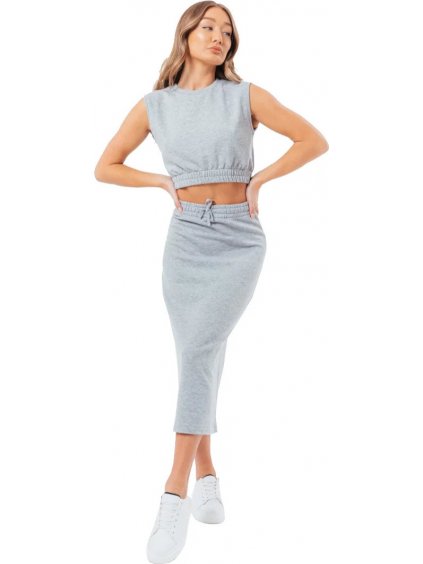 ŠEDÁ DÁMSKÁ SOUPRAVA SUKNĚ A TOPU JUSTHYPE SWEAT MIDI SKIRT LOUNGEWEAR SET