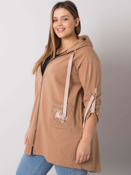 SVĚTLE HNĚDÁ DÁMSKÁ MIKINA NA ZIP S KAPSAMI