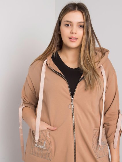 SVĚTLE HNĚDÁ DÁMSKÁ MIKINA NA ZIP S KAPSAMI