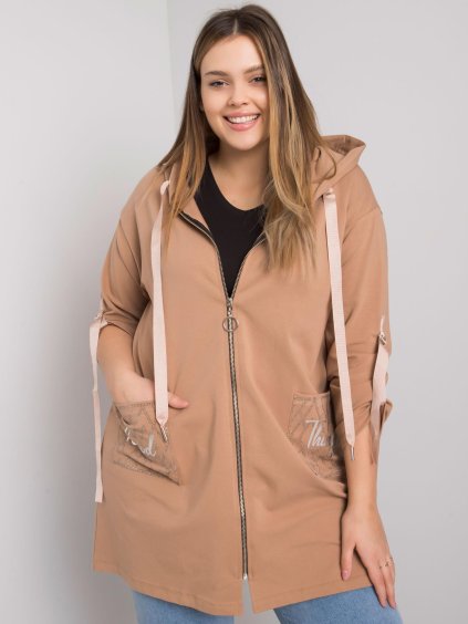 SVĚTLE HNĚDÁ DÁMSKÁ MIKINA NA ZIP S KAPSAMI