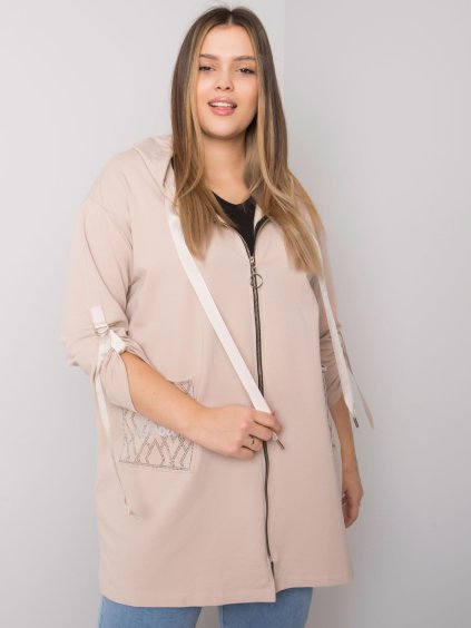 BÉŽOVÁ DÁMSKÁ MIKINA NA ZIP S KAPSAMI (Velikost ONE SIZE)