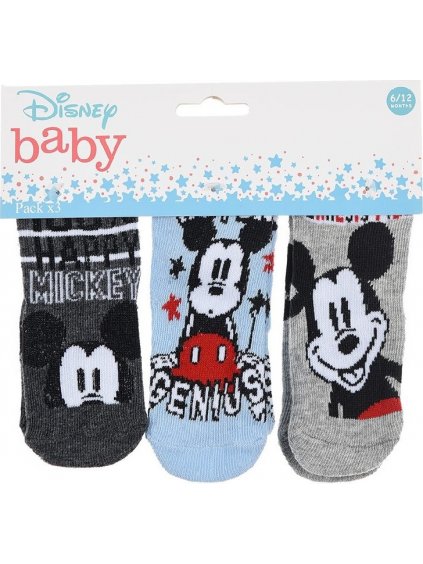 SET TŘÍ PÁRŮ PONOŽEK MICKEY MOUSE - TMAVĚ ŠEDÁ/MODRÁ/SVĚTLE ŠEDÁ