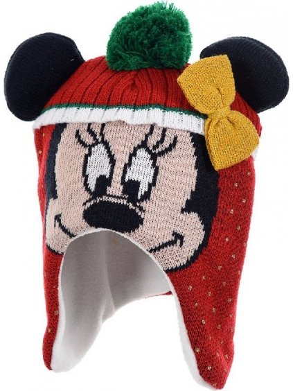 ČERVENÁ DÍVČÍ ČEPICE S BAMBULÍ MINNIE MOUSE DISNEY