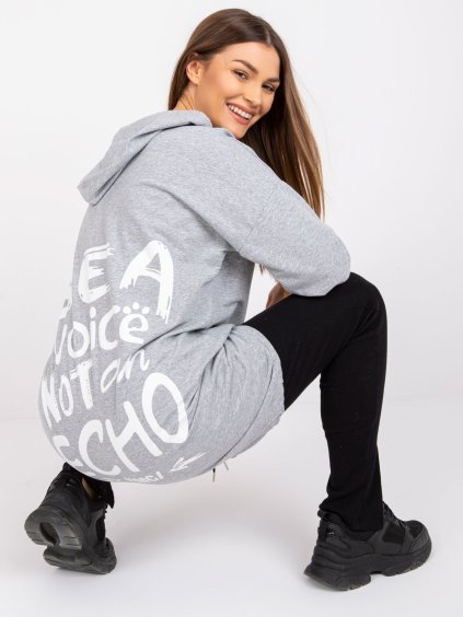 ŠEDÁ DELŠÍ MIKINA SOPHIE S POTISKEM NA ZÁDECH