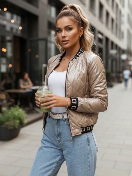 BÉŽOVÝ LESKLÝ BOMBER BASEBALL (Velikost S)