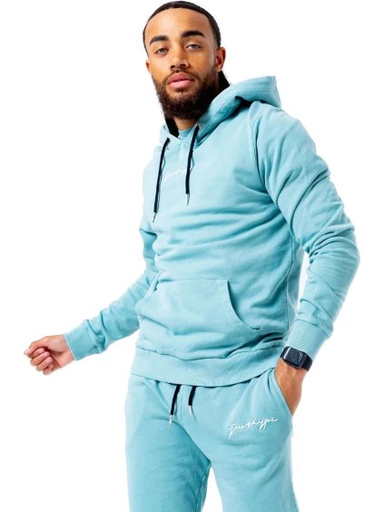 MODRÁ PÁNSKÁ MIKINA JUSTHYPE ACID WASH HOODY