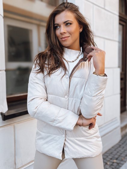 SVĚTLE BÉŽOVÁ LESKLÁ PROŠÍVANÁ BUNDA IRINA