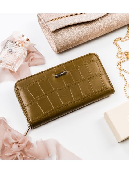 DAVID JONES KHAKI PENĚŽENKA SE STRUKTUROU ZVÍŘECÍ KŮŽE Z011