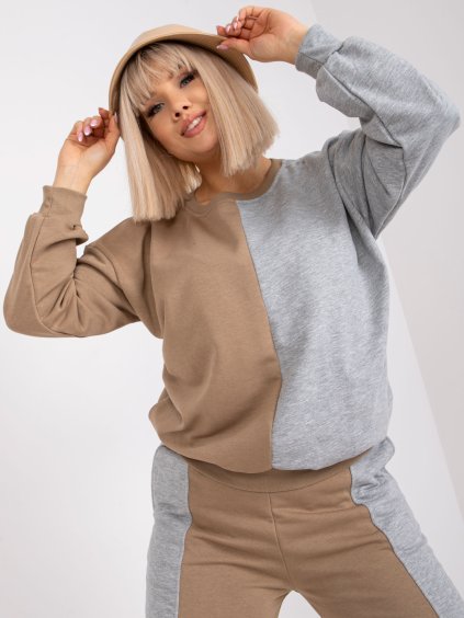 ŠEDO-BÉŽOVÁ TEPLÁKOVÁ SOUPRAVA AMISHI (Velikost L/XL)