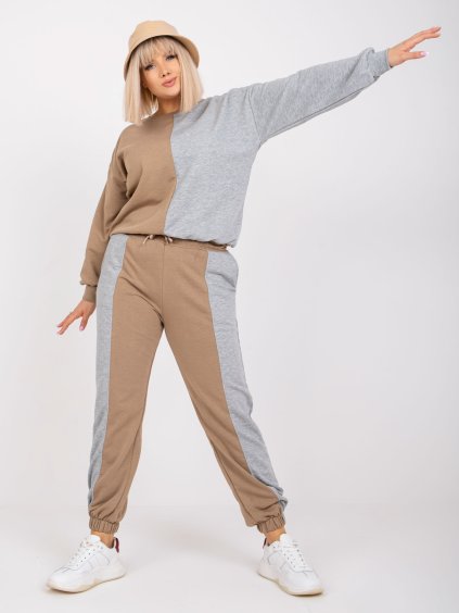 ŠEDO-BÉŽOVÁ TEPLÁKOVÁ SOUPRAVA AMISHI (Velikost L/XL)