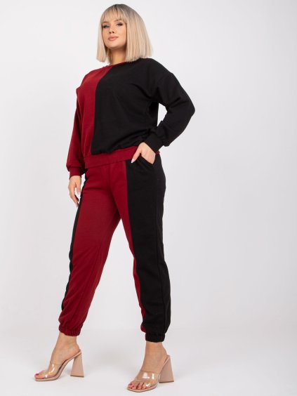 VÍNOVO-ČERNÁ TEPLÁKOVÁ SOUPRAVA AMISHI (Velikost L/XL)