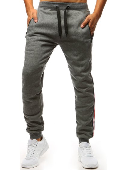 TMAVĚ ŠEDÉ TEPLÁKY S ČERVENÝM PRUHEM (Velikost M)