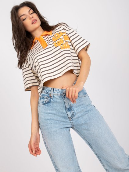BÉŽOVO-ŽLUTÝ POLO CROP TOP "GIRL... YOU GOT THIS" (Velikost ONE SIZE)