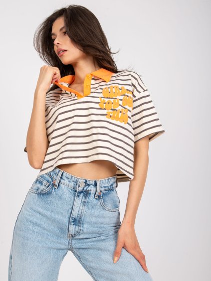 BÉŽOVO-ŽLUTÝ POLO CROP TOP "GIRL... YOU GOT THIS" (Velikost ONE SIZE)