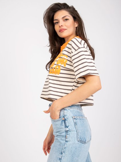 BÉŽOVO-ŽLUTÝ POLO CROP TOP "GIRL... YOU GOT THIS" (Velikost ONE SIZE)