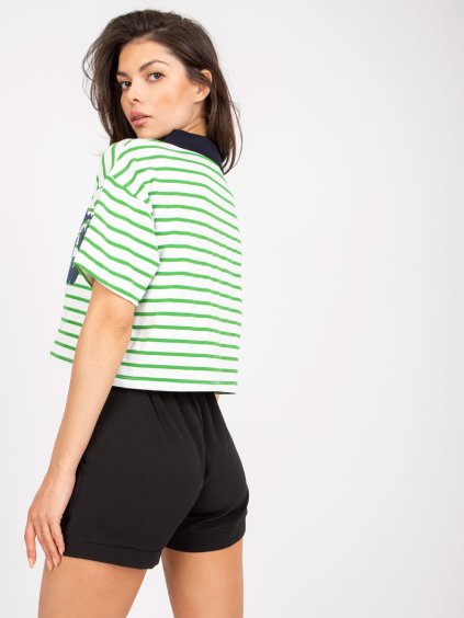BÍLO-ZELENÝ POLO CROP TOP "GIRL... YOU GOT THIS" (Velikost ONE SIZE)