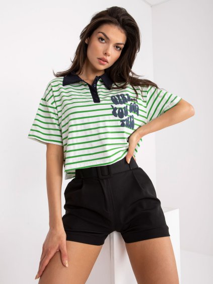 BÍLO-ZELENÝ POLO CROP TOP "GIRL... YOU GOT THIS" (Velikost ONE SIZE)
