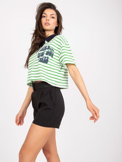 BÍLO-ZELENÝ POLO CROP TOP "GIRL... YOU GOT THIS" (Velikost ONE SIZE)