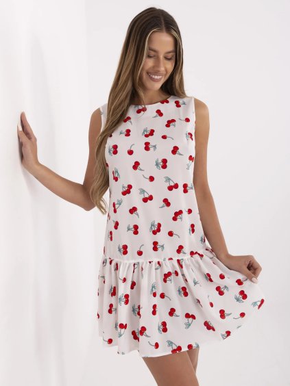 BÍLÉ ŠATY SE VZOREM TŘEŠNÍ (Velikost 36)