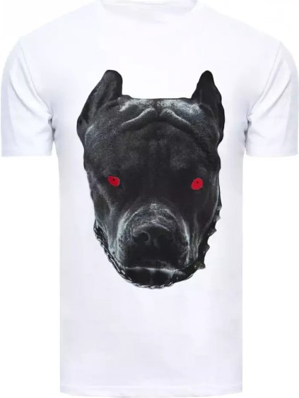 BÍLÉ TRIČKO S POTISKEM PITBULL (Velikost M)