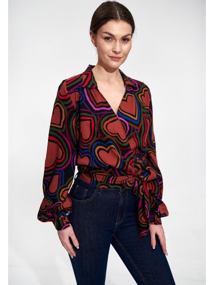 HNĚDO-ČERNÁ SRDÍČKOVÁ KOŠILE NA ZAVAZOVÁNÍ (Velikost S)