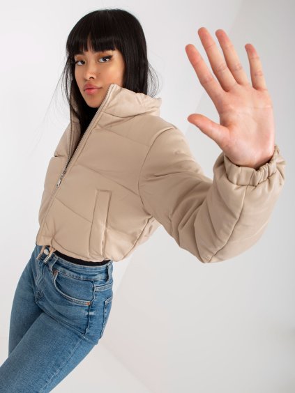 SVĚTLE BÉŽOVÁ ZKRÁCENÁ PROŠÍVANÁ CROP BUNDA