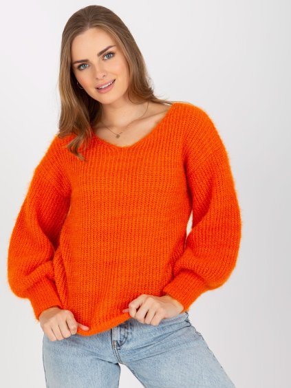ORANŽOVÝ PLETENÝ SVETR (Velikost ONE SIZE)
