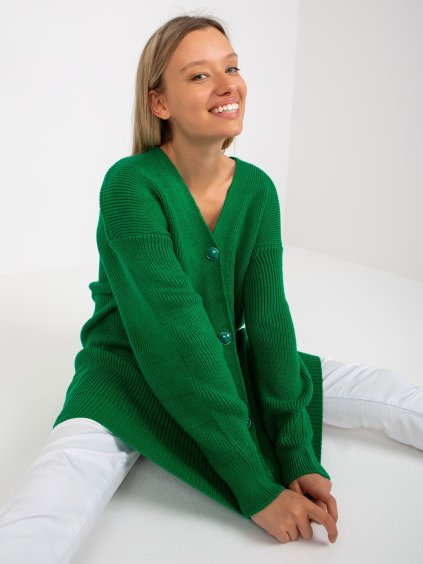 ZELENÝ DELŠÍ SVETR SE ZAPÍNÁNÍM NA KNOFLÍKY (Velikost ONE SIZE)