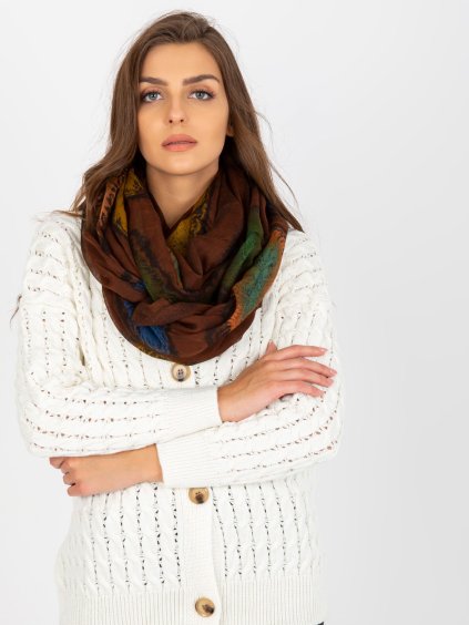 HNĚDÝ ŠÁTEK S PODZIMNÍM VZOREM (Velikost ONE SIZE)