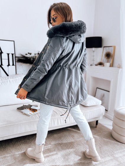 TMAVĚ ŠEDÁ PARKA S KOŽEŠINOVOU KAPUCÍ ERISS
