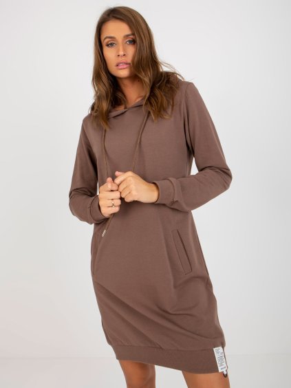 HNĚDÉ MIKINOVÉ ŠATY S KAPSAMI (Velikost ONE SIZE)