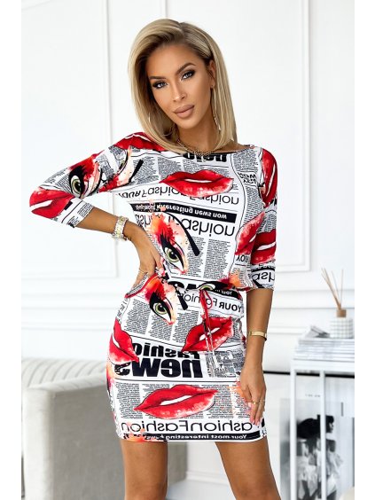 SPORTOVNÍ BÍLÉ ŠATY S ČERVENÝMI RTY FEDERICA (Velikost XS)