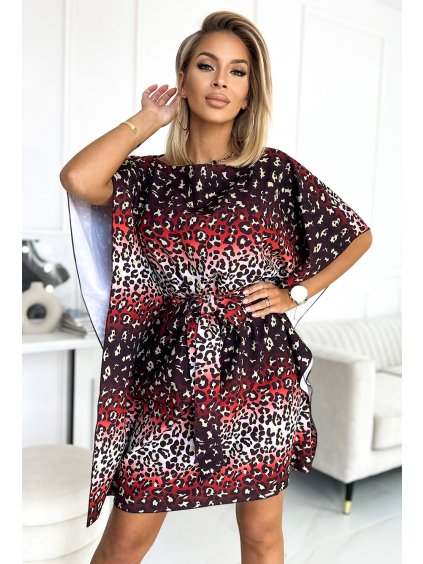 ELEGANTNÍ ŠATY NICOLA S OPASKEM VZOR LEOPARD (Velikost S/M)