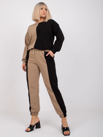 ČERNO-BÉŽOVÁ TEPLÁKOVÁ SOUPRAVA AMISHI (Velikost L/XL)