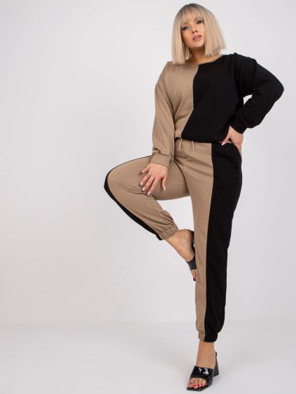 ČERNO-BÉŽOVÁ TEPLÁKOVÁ SOUPRAVA AMISHI (Velikost L/XL)