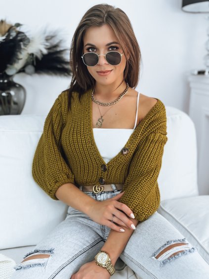 KHAKI KRÁTKÝ SVETR NA KNOFLÍKY NUTI (Velikost ONE SIZE)
