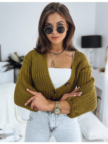 KHAKI KRÁTKÝ SVETR NA KNOFLÍKY NUTI (Velikost ONE SIZE)
