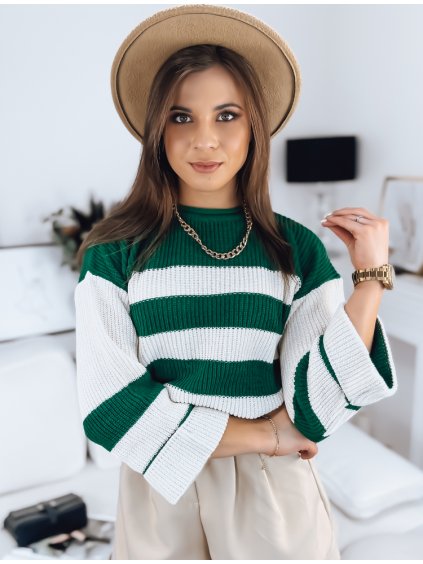 PRUHOVANÝ VOLNÝ SVETR AMELIA - ZELENÁ/BÍLÁ (Velikost ONE SIZE)