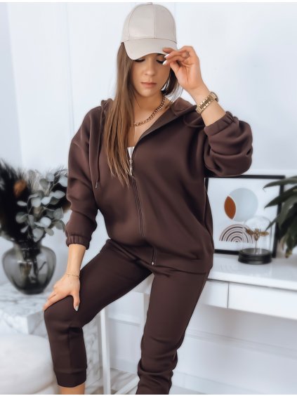 HNĚDÁ SOUPRAVA TEPLÁKŮ A MIKINY NA ZIP AMILIA PREMIUM