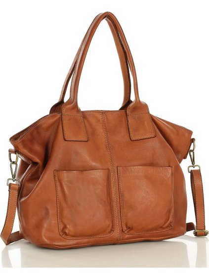 HNĚDÁ KOŽENÁ PROSTORNÁ SHOPPER KABELKA MARCO MAZZINI (Velikost ONE SIZE)