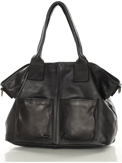 ČERNÁ KOŽENÁ PROSTORNÁ SHOPPER KABELKA MARCO MAZZINI