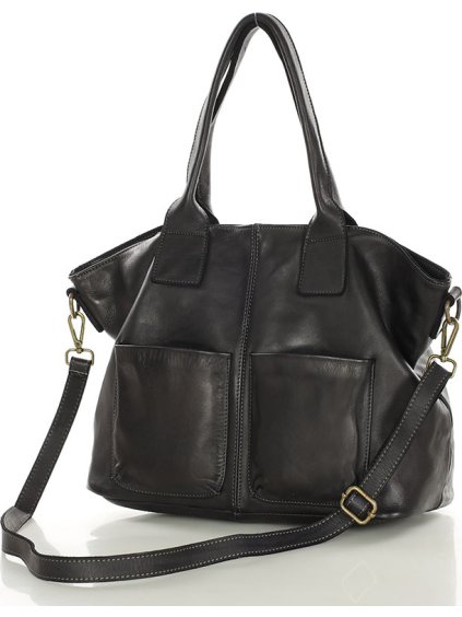 ČERNÁ KOŽENÁ PROSTORNÁ SHOPPER KABELKA MARCO MAZZINI