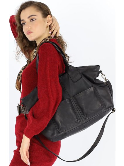 ČERNÁ KOŽENÁ PROSTORNÁ SHOPPER KABELKA MARCO MAZZINI
