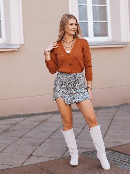 CIHLOVĚ ORANŽOVÝ SVETR ZOLA SE VZORY A KNOFLÍKY (Velikost ONE SIZE)